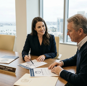 People sitting at table with papers