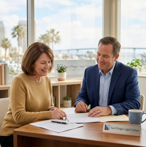 man and woman at table reviewing papers