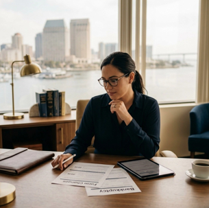 woman reading over papers